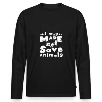 I was made to save animals - Männer Premium Bio Langarmshirt - Schwarz - Vorne - Nico (187cm)