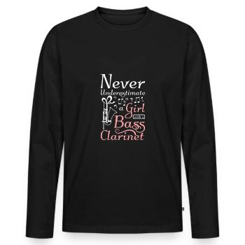 Ne sous-estimez jamais une fille avec une clarinette basse - T-shirt manches longues Premium bio Homme - noir - Devant - Nico (187cm)