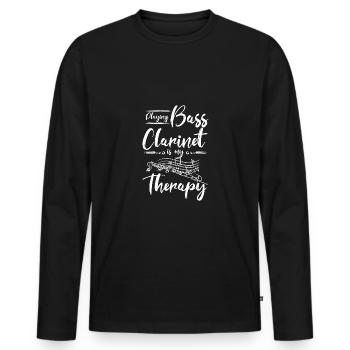 Jouer de la clarinette basse est ma thérapie - T-shirt manches longues Premium bio Homme - noir - Devant - Nico (187cm)