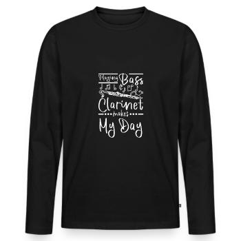 Jouer de la clarinette basse fait ma journée - T-shirt manches longues Premium bio Homme - noir - Devant - Nico (187cm)