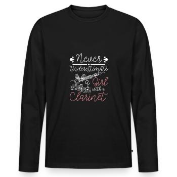Ne sous-estimez jamais une fille avec une clarinette - T-shirt manches longues Premium bio Homme - noir - Devant - Nico (187cm)