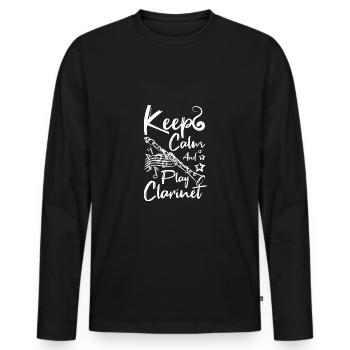 Reste calme et joue de la clarinette - T-shirt manches longues Premium bio Homme - noir - Devant - Nico (187cm)