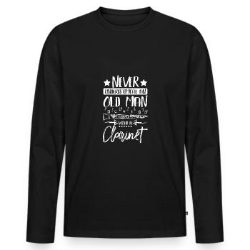 Ne sous-estimez jamais un vieil homme avec une clarinette - T-shirt manches longues Premium bio Homme - noir - Devant - Nico (187cm)