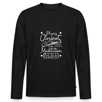 Jouer de la clarinette, c'est comme méditer, mais en plus fort - T-shirt manches longues Premium bio Homme - noir - Devant - Nico (187cm)