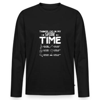 Ce que je fais pendant mon temps libre, jouer de la flûte à bec - T-shirt manches longues Premium bio Homme - noir - Devant - Nico (187cm)
