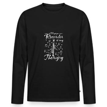 Jouer de la flûte à bec, c’est ma thérapie - T-shirt manches longues Premium bio Homme - noir - Devant - Nico (187cm)
