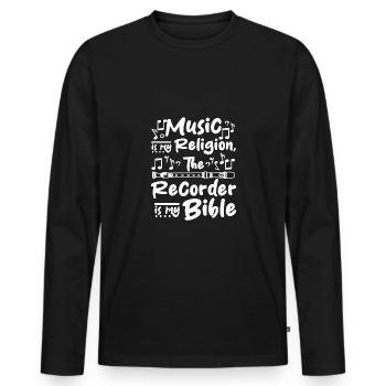 La musique est ma religion, la flûte à bec est ma bible - T-shirt manches longues Premium bio Homme - noir - Devant - Nico (187cm)