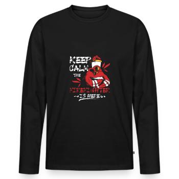 Keep calm the firefighter is here - Men's Premium Organic Long Sleeve Shirt - black - Front - Nico (187cm)