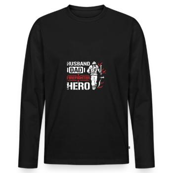 Husband dad firefighter hero - Men's Premium Organic Long Sleeve Shirt - black - Front - Nico (187cm)