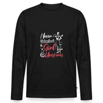 Never underestimate a girl in uniform - Men's Premium Organic Long Sleeve Shirt - black - Front - Nico (187cm)
