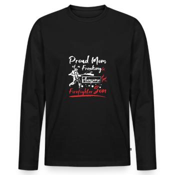 Proud mom of an awesome firefighter son - Men's Premium Organic Long Sleeve Shirt - black - Front - Nico (187cm)