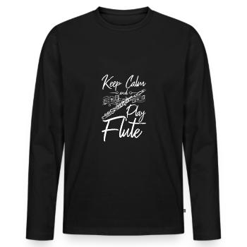 Keep calm and play flute - Men's Premium Organic Long Sleeve Shirt - black - Front - Nico (187cm)