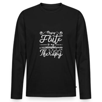 Playing flute is my therapy - Men's Premium Organic Long Sleeve Shirt - black - Front - Nico (187cm)