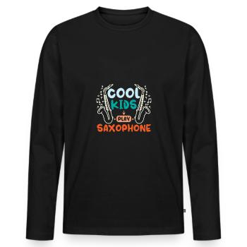 Des enfants cool jouent du saxophone - T-shirt manches longues Premium bio Homme - noir - Devant - Nico (187cm)