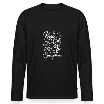 Keep calm and play saxophone - Männer Premium Bio Langarmshirt - Schwarz - Vorne - Nico (187cm)
