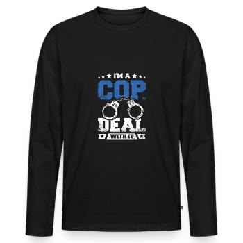 Policier, je suis un flic, je m’en occupe - T-shirt manches longues Premium bio Homme - noir - Devant - Nico (187cm)