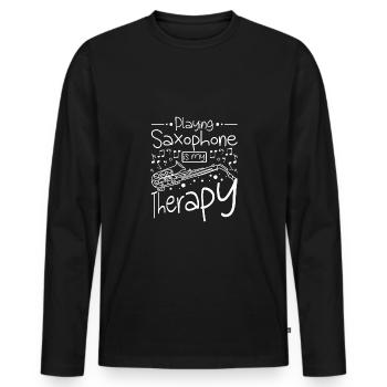 Jouer du saxophone, c’est ma thérapie - T-shirt manches longues Premium bio Homme - noir - Devant - Nico (187cm)