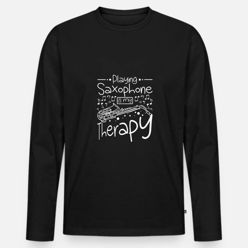 Playing saxophone is my therapy - Männer Premium Bio Langarmshirt - Schwarz