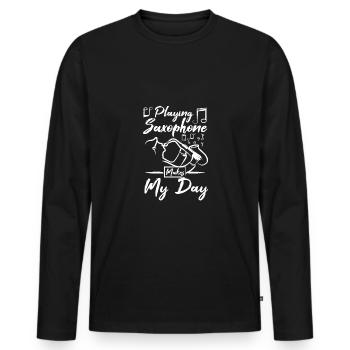 Playing saxophone makes my day - Men's Premium Organic Long Sleeve Shirt - black - Front - Nico (187cm)