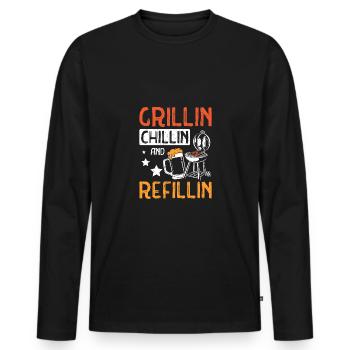 Grillin chillin and refillin Tailgate - Männer Premium Bio Langarmshirt - Schwarz - Vorne - Nico (187cm)