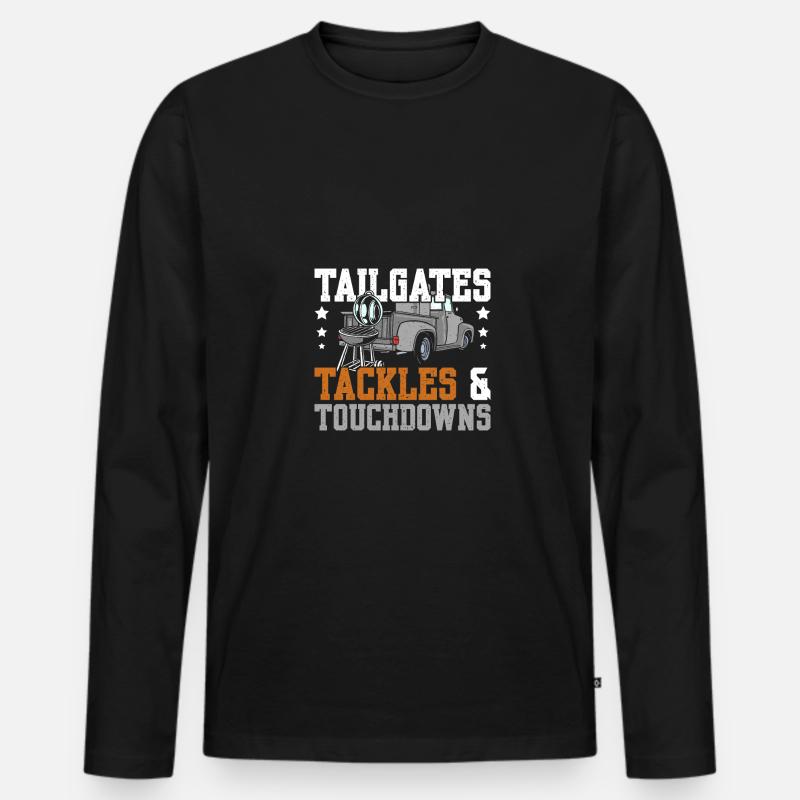 Tailgates tackles and touchdowns - Männer Premium Bio Langarmshirt - Schwarz