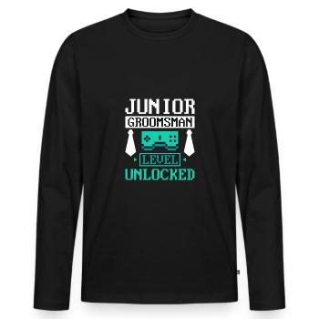Groom Gaming Party Junior Groomsman Level Unlocked - Men's Premium Organic Long Sleeve Shirt - black - Front - Nico (187cm)