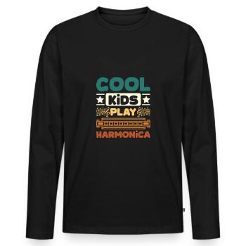 Enfants harmonicistes Les enfants cool jouent de l’harmonica - T-shirt manches longues Premium bio Homme - noir - Devant - Nico (187cm)