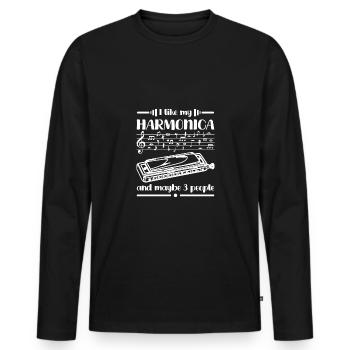 Harmonicist I like my harmonica and maybe 3 people - Men's Premium Organic Long Sleeve Shirt - black - Front - Nico (187cm)
