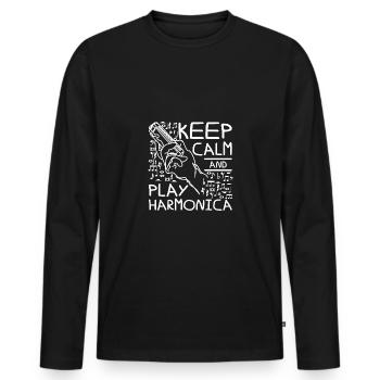 Restez calme et jouez de l’harmonica - T-shirt manches longues Premium bio Homme - noir - Devant - Nico (187cm)
