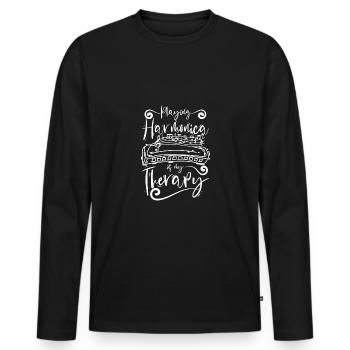 Playing Harmonica is my therapy - Men's Premium Organic Long Sleeve Shirt - black - Front - Nico (187cm)