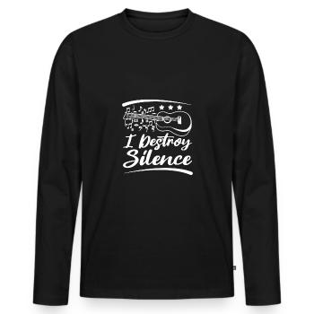 I destroy silence playing ukulele - Men's Premium Organic Long Sleeve Shirt - black - Front - Nico (187cm)