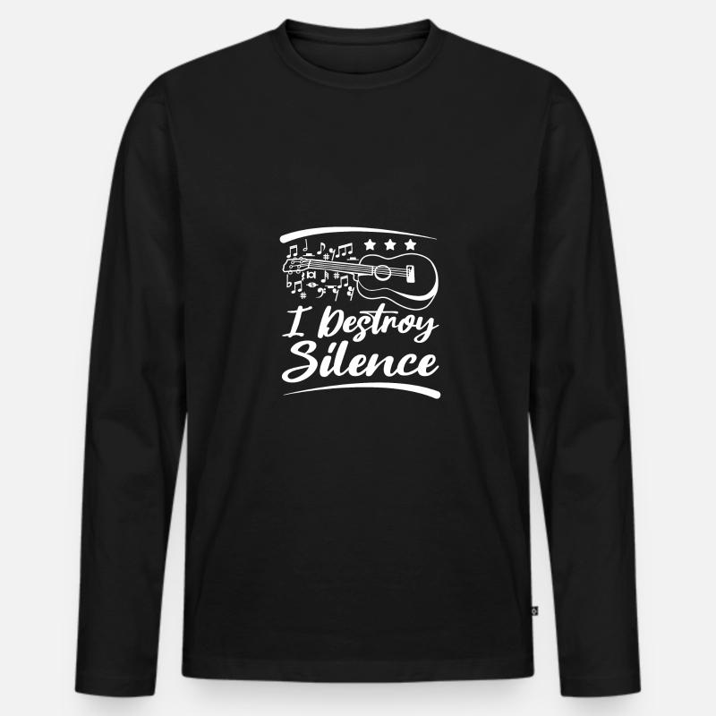 I destroy silence playing ukulele - Männer Premium Bio Langarmshirt - Schwarz