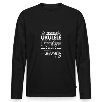 Playing ukulele is my therapy - Men's Premium Organic Long Sleeve Shirt - black - Front - Nico (187cm)