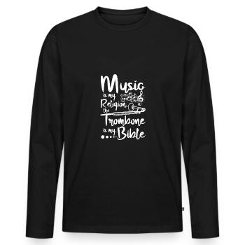 Music is my religion the trombone is my bible - Männer Premium Bio Langarmshirt - Schwarz - Vorne - Nico (187cm)