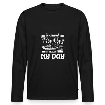 Jouer du trombone fait ma journée - T-shirt manches longues Premium bio Homme - noir - Devant - Nico (187cm)