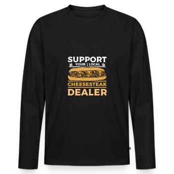 Support your local Cheesesteak dealer - Männer Premium Bio Langarmshirt - Schwarz - Vorne - Nico (187cm)