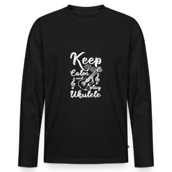 Keep calm and play ukulele - Men's Premium Organic Long Sleeve Shirt - black - Front - Nico (187cm)
