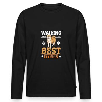 Walking with my best friend Akita - Männer Premium Bio Langarmshirt - Schwarz - Vorne - Nico (187cm)