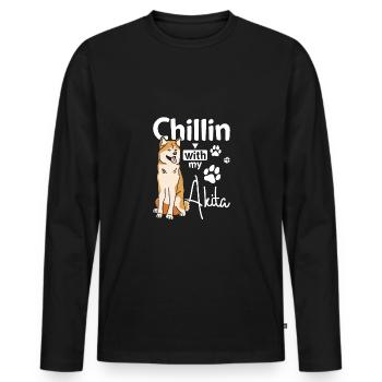 Chillin with my Akita - Männer Premium Bio Langarmshirt - Schwarz - Vorne - Nico (187cm)
