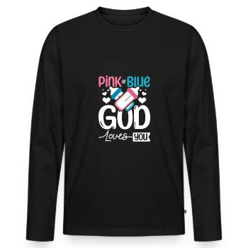 Pink or blue god loves you - Männer Premium Bio Langarmshirt - Schwarz - Vorne - Nico (187cm)