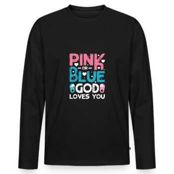 Le dieu rose ou bleu t’aime - T-shirt manches longues Premium bio Homme - noir - Devant - Nico (187cm)