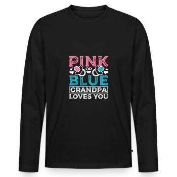 Pink or blue grandpa loves you - Männer Premium Bio Langarmshirt - Schwarz - Vorne - Nico (187cm)