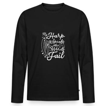 My harp speaks when words fail - Men's Premium Organic Long Sleeve Shirt - black - Front - Nico (187cm)