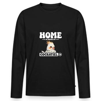 C’est à la maison que se trouve mon calopsitte - T-shirt manches longues Premium bio Homme - noir - Devant - Nico (187cm)