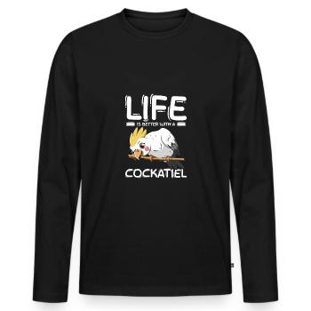 La vie est meilleure avec une calopsitte - T-shirt manches longues Premium bio Homme - noir - Devant - Nico (187cm)