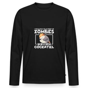 Je te pousse devant les zombies pour sauver mon calopsitte - T-shirt manches longues Premium bio Homme - noir - Devant - Nico (187cm)
