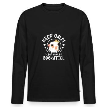 Restez calme et serrez un calopsitte dans vos bras - T-shirt manches longues Premium bio Homme - noir - Devant - Nico (187cm)