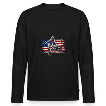 Drapeau des États-Unis fier américain 4 juillet moto tout-terrain - T-shirt manches longues Premium bio Homme - noir - Devant - Nico (187cm)