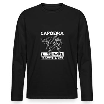 Capoeira think twice because I won't - Männer Premium Bio Langarmshirt - Schwarz - Vorne - Nico (187cm)