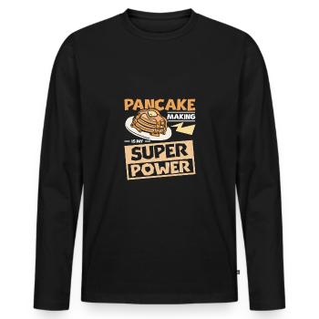 La fabrication de crêpes est mon superpouvoir - T-shirt manches longues Premium bio Homme - noir - Devant - Nico (187cm)